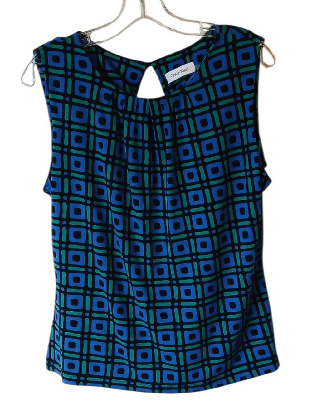 Calvin Klein Blue and Green Geometric Sleeveless Top Size Large